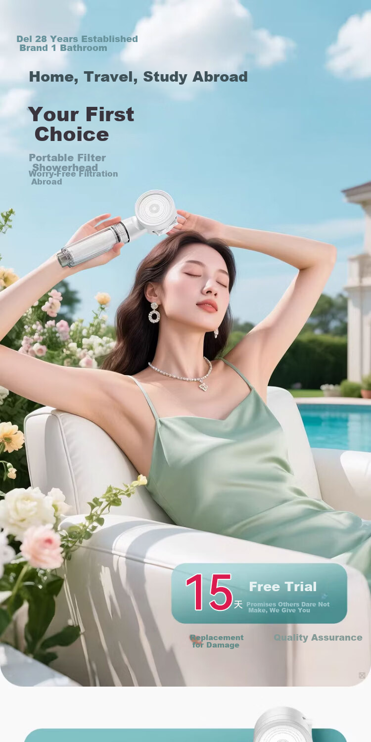 Del 28-Year Brand Filtered Shower Head High-Pressure Bathroom Travel Hotel Bath Shower Head 2021-8 1