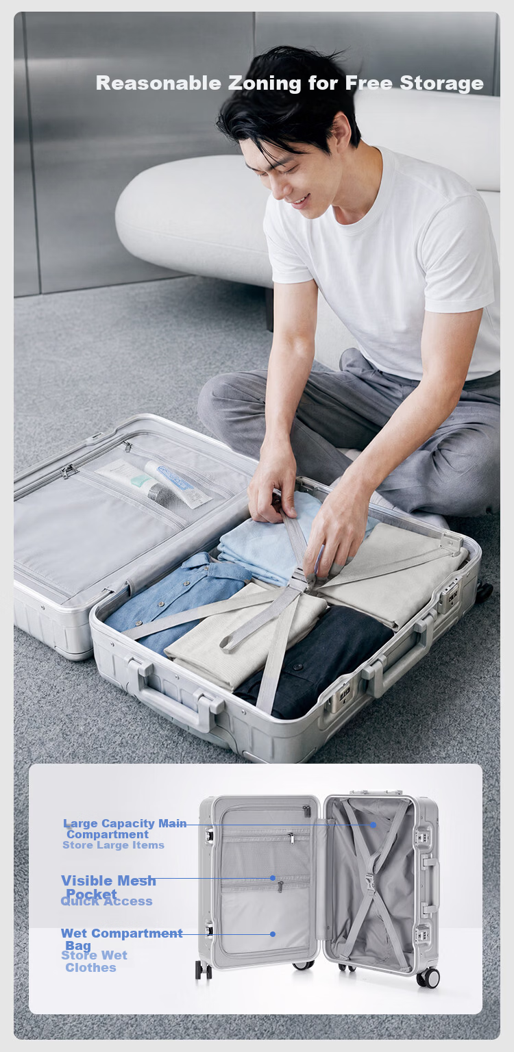 JD Jingzao "Interstellar" Slim Aluminum Frame Luggage Large Capacity Carry-On Durable High-Value Frost Moon Silver 20 Inch 8
