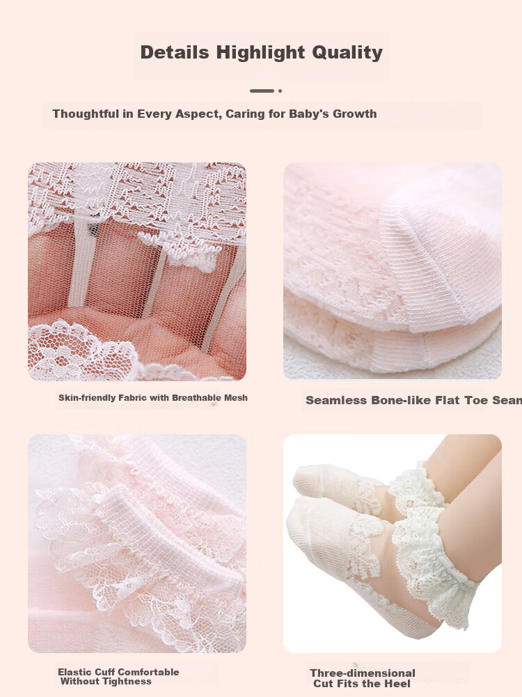 9i9 Children's Summer Thin Crystal Silk Baby Mesh Socks Cotton Lace Student Short Socks 3 Pairs A363 7