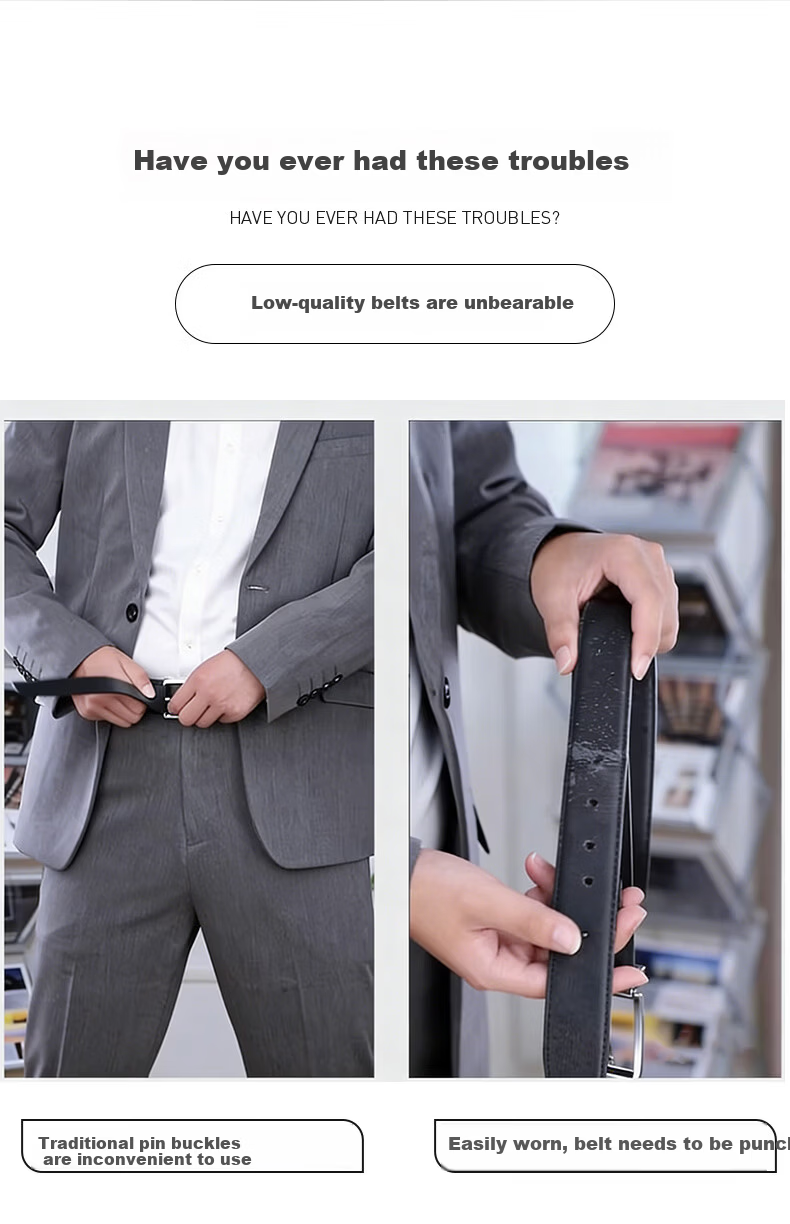 Calermkeens Men's Leather Belt New No-Hole Automatic Buckle Genuine Cowhide Waistband Practical Father's Day Gift for Dad 7