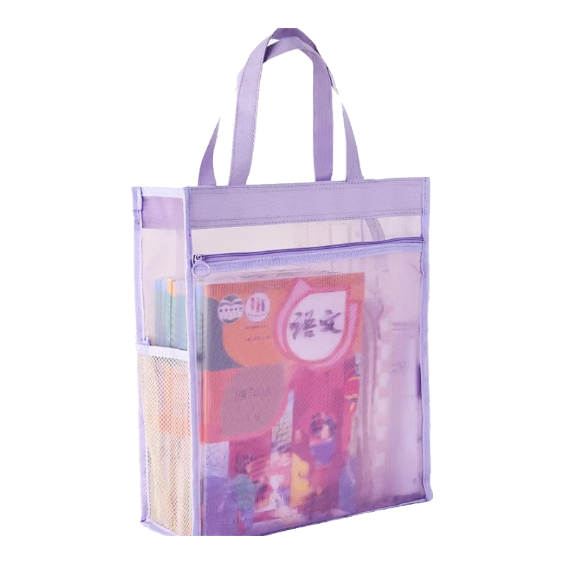 Sannianerban Transparent Mesh Handheld Tutoring Bag, Simple Student Book Carrier, Homework File Bag, Tutoring Bag, Double-Layer Large Capacity Storage Bag, Children's Backpack, Snow Purple
