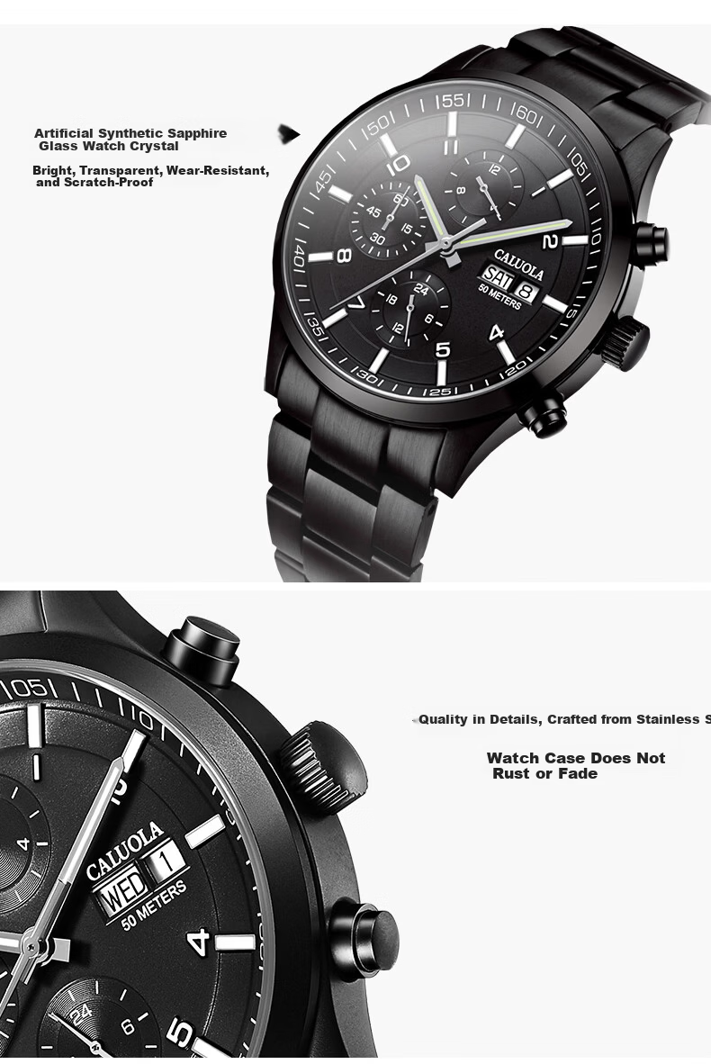 CALUOLA Six-Needle Multifunction Automatic Mechanical Men's Watch Waterproof All-Black Sports Luminous Fashion Wristwatch Trending 4