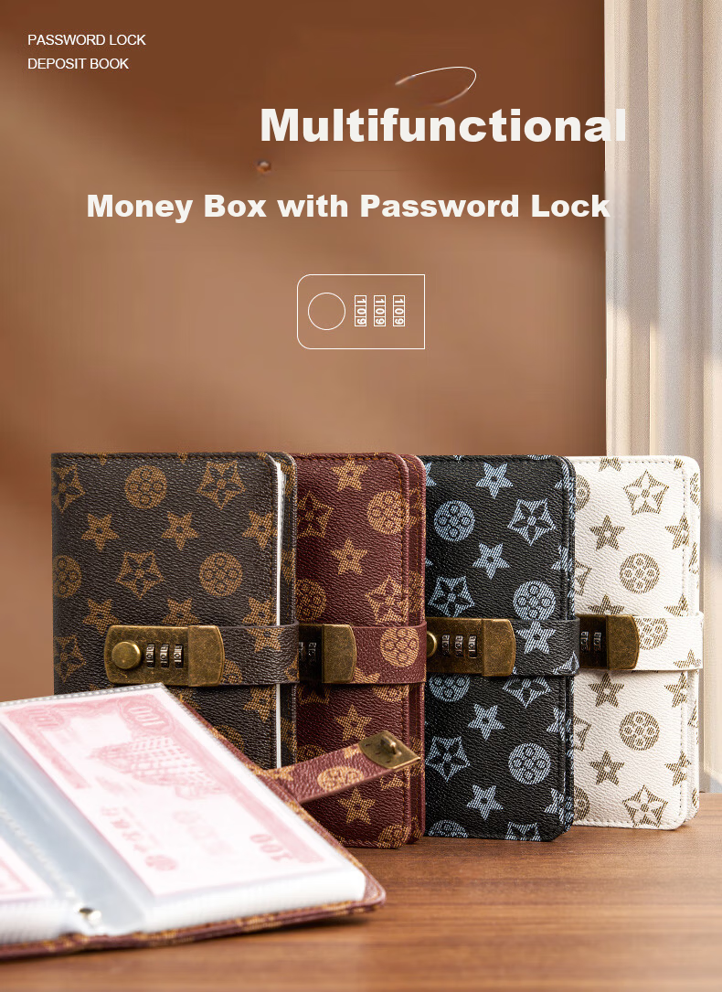 Weimei Cash Savings Book New Password Lock Large Capacity Children's Home Finance Waterproof Cash and Banknote Storage Protective Cover Money Organizer Regular Deposit Storage Book 1