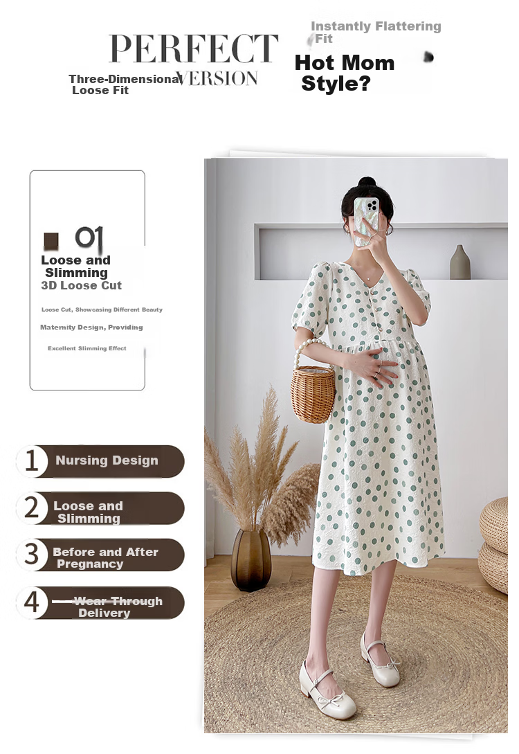 JOYNCLEON Maternity Summer Dress Lightweight Plus Size Loose Polka Dot Floral Long Dress Orange XL Jly157192 4