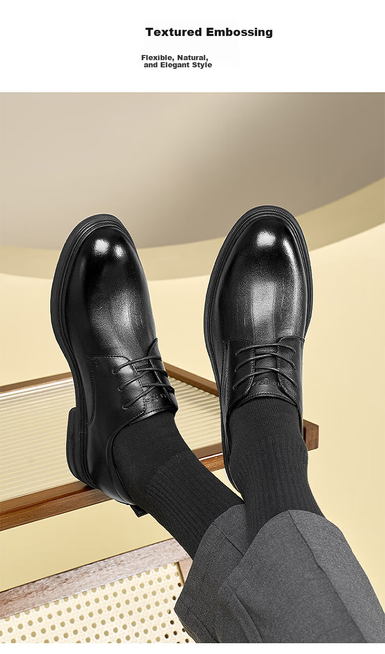 HLA Heilan Home Men's Fashion British Business Embossed Wear-Resistant Versatile Leather Shoes 3