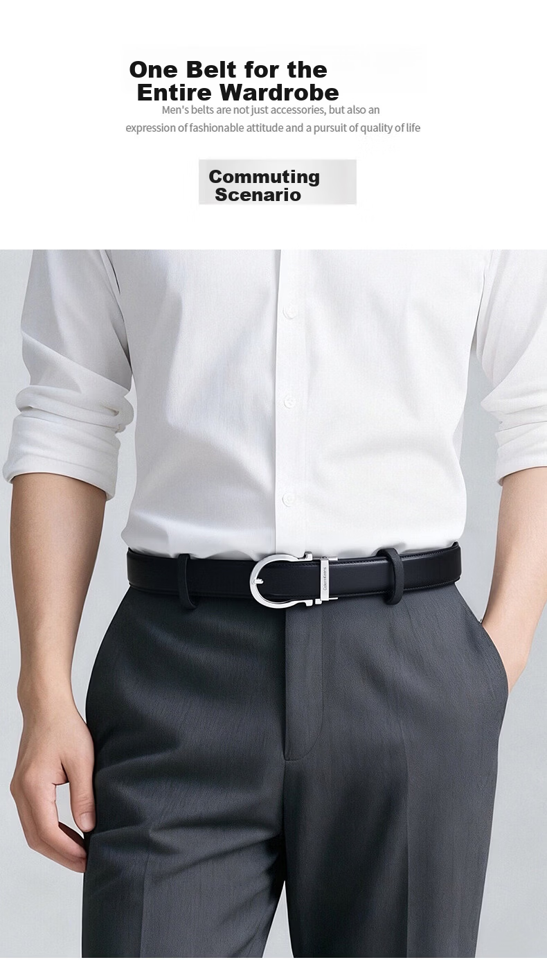 Calermkeens Men's Leather Belt New No-Hole Automatic Buckle Genuine Cowhide Waistband Practical Father's Day Gift for Dad 15