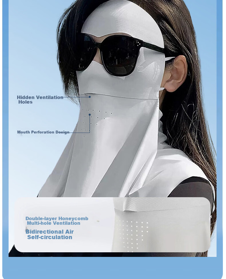 Langsha Sunscreen Face Mask Full Face Cover Outdoor Cycling Mask Ear-Hook UV Protection Loose 3D Extended Neck Guard Face Bikini 15