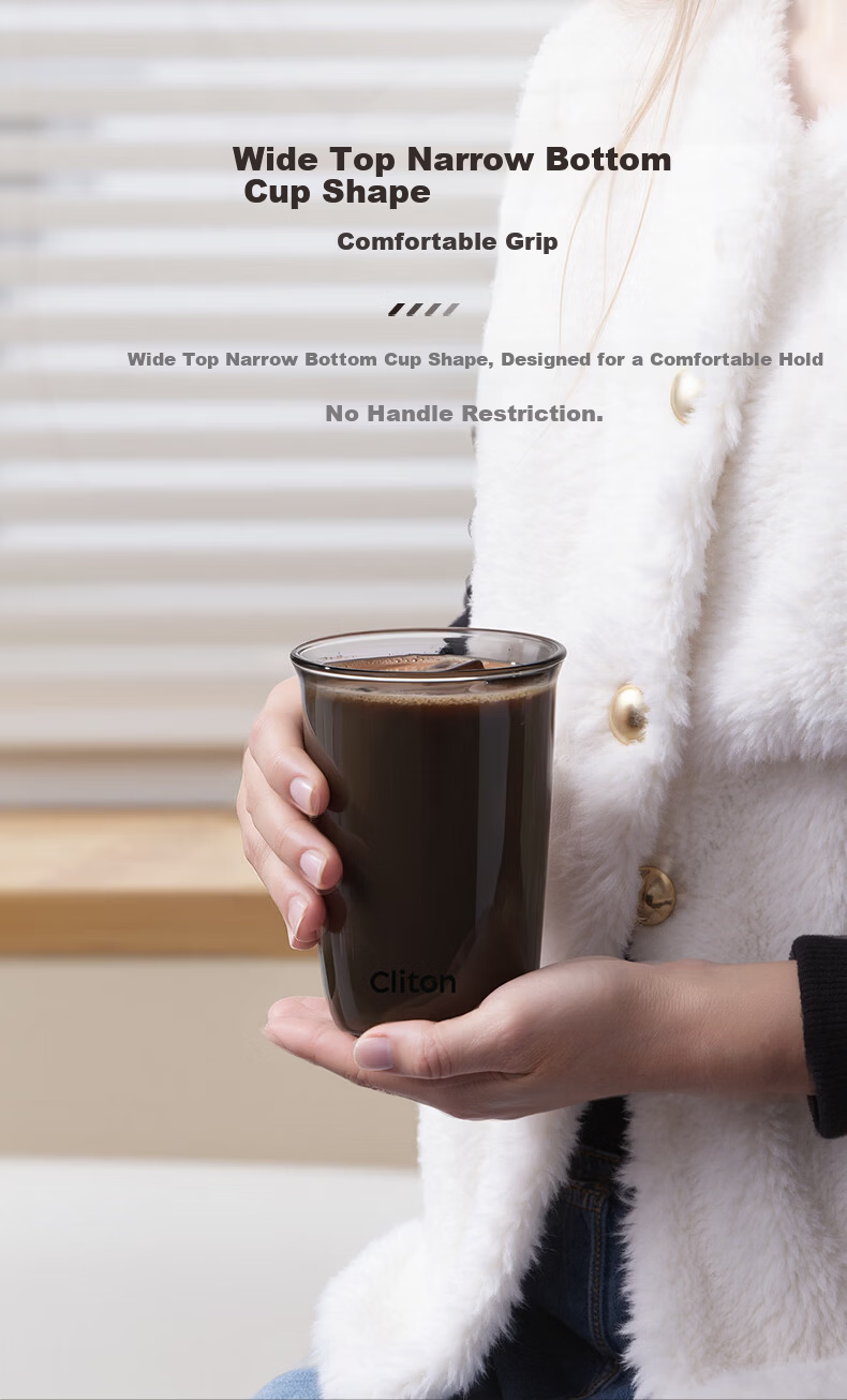 CLITON Smoke Gray Glass Coffee Cup Iced Americano Latte Cup Cold Drink Transparent Glass Water Cup Beverage Tea Cup 6