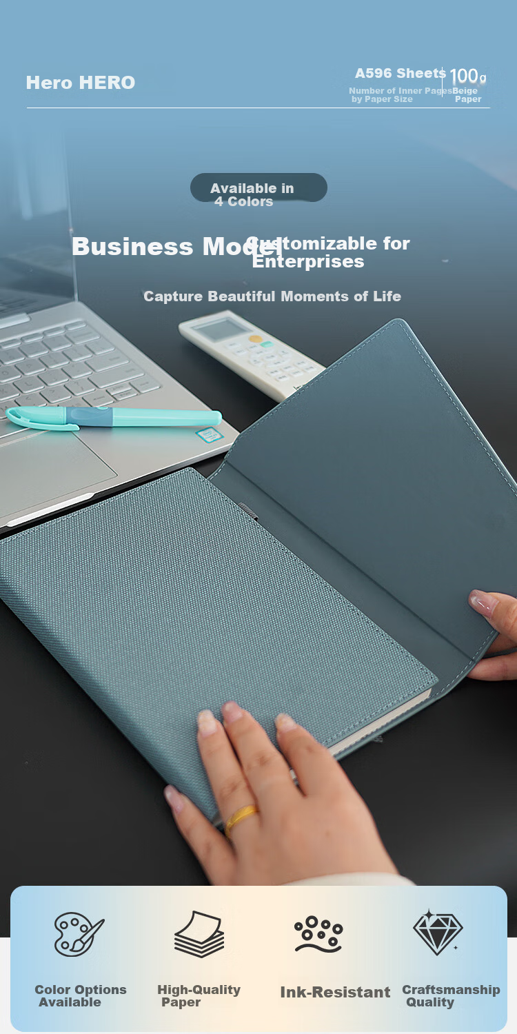 HERO A5 Business Notebook Magnetic Buckle Pen Holder Thickened Hard Cover Leather High-End Gift Meeting Office Stationery Lined Tearable Diary Journal 1