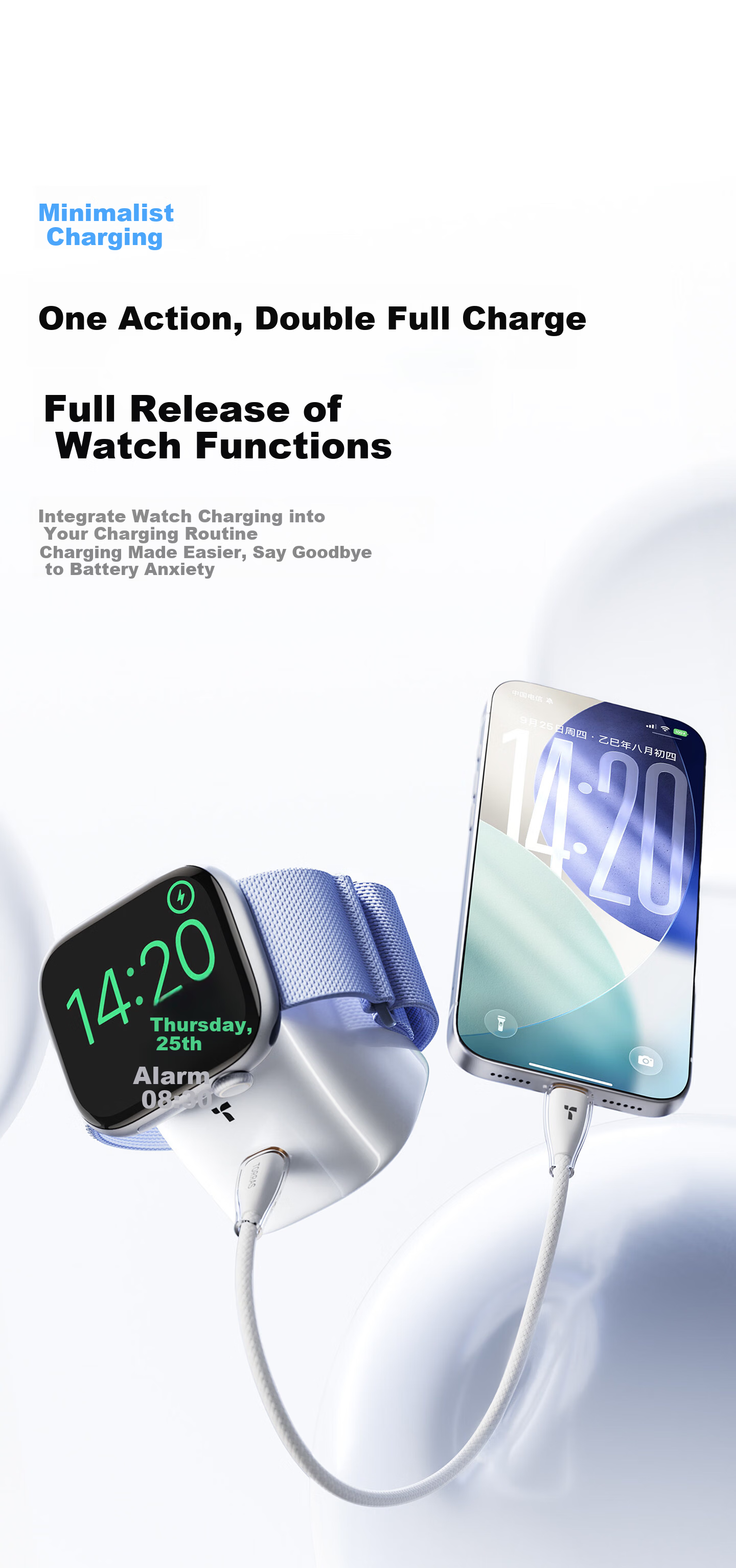 Torras Apple Watch Charger 2026 New Model 2-in-1 Magnetic Charging Dock 45W Wireless S11 Charger Compatible with iPhone Portable 6
