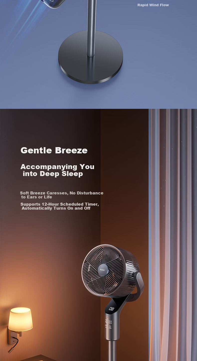 Haier Electric Fan Home Air Circulation Fan Fully Automatic Oscillating Floor Fan Quiet Aromatherapy Mosquito Repellent High Airflow Table and Desktop Small Fan HFX-Y2365AD 7