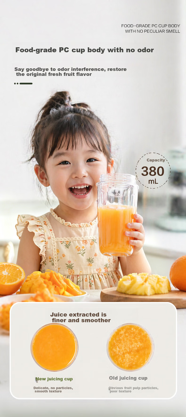 AUCMA New Dual-Cup Juicer Large Capacity Portable Juicer Fruit and Vegetable Juice Maker Household 380ml Baby Food Blender Easy to Clean SZ76GS2 10