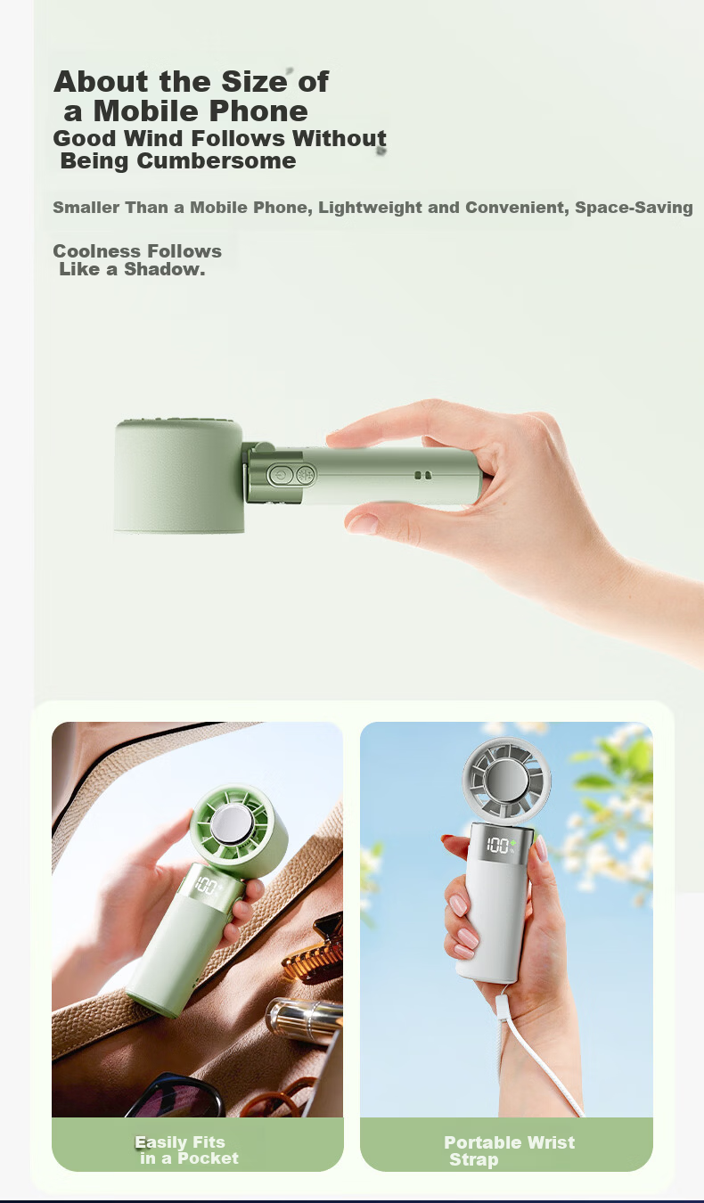 LOCK&LOCK Handheld Mini Fan Semiconductor Cooling Portable Foldable Outdoor Neck Hanging Desktop Rechargeable Long Battery Life 100-Speed High Wind 4000mAh Ice Fun - Sea Salt White Grapefruit 11