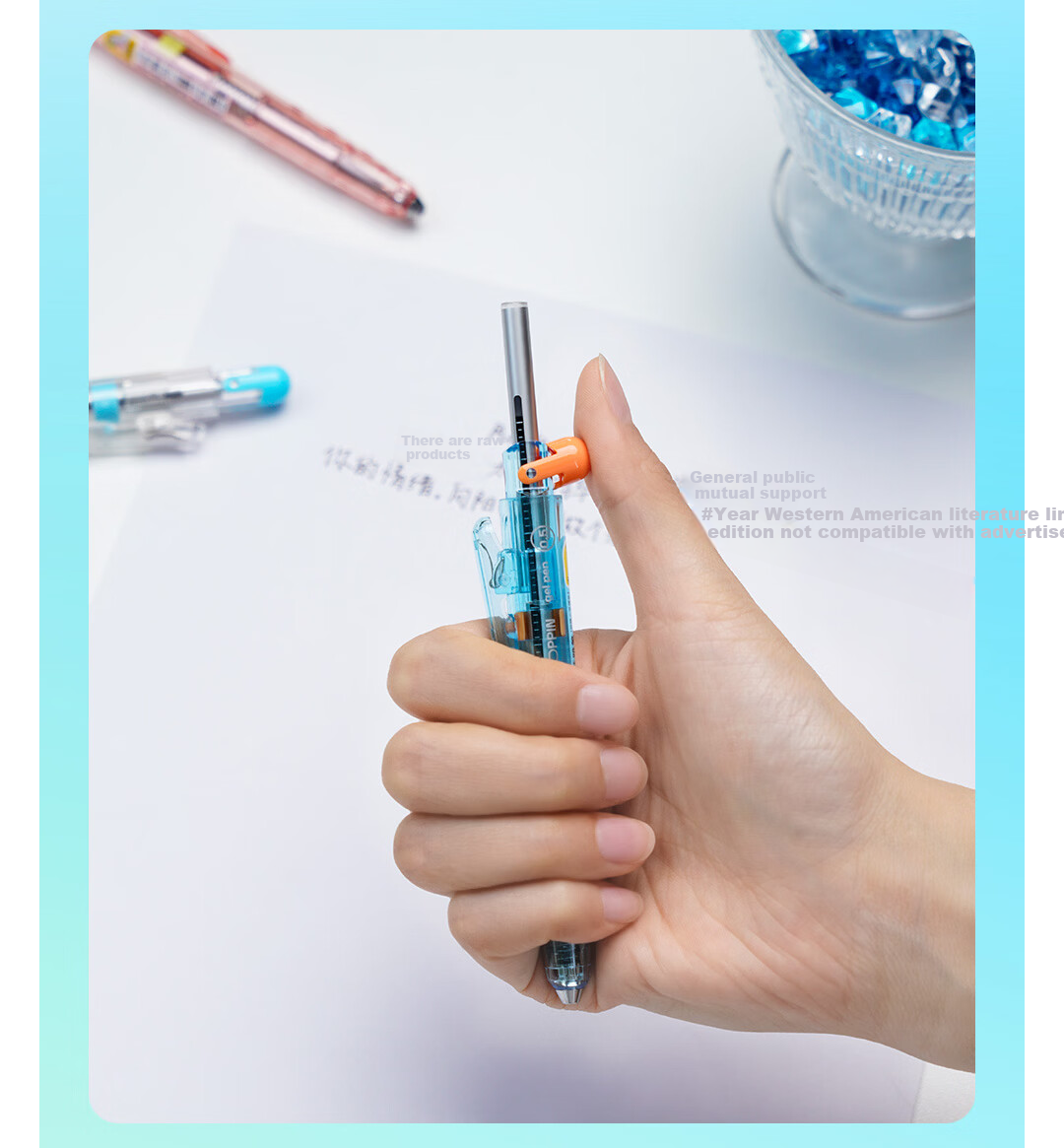 Dianshi Click Retractable 0.5mm Black Gel Pen with Dual Ballpoint Tips, High-Value Design, Student Handwriting Practice Signature Pen, Office Supplies 0208 Gray-Purple Barrel, 1 Pen 2 Refills 15
