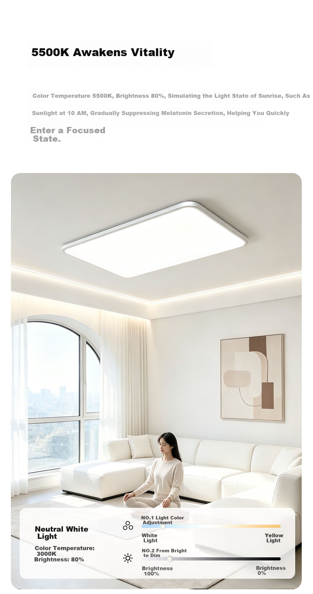 Kuka LED Ceiling Light Minimalist Eye-Care Ultra-Thin Purike Living Room Bedroom Lamp 110cm Offline Voice Control [Installation Included] 12