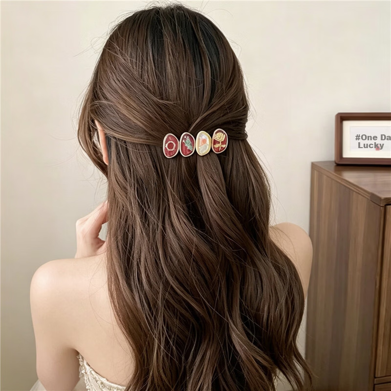 CHIMERA Qiji Red Hair Clip Side Clip Hairpin Bangs Clip Bridal Hair Accessory 6.1 Children's Day Gift