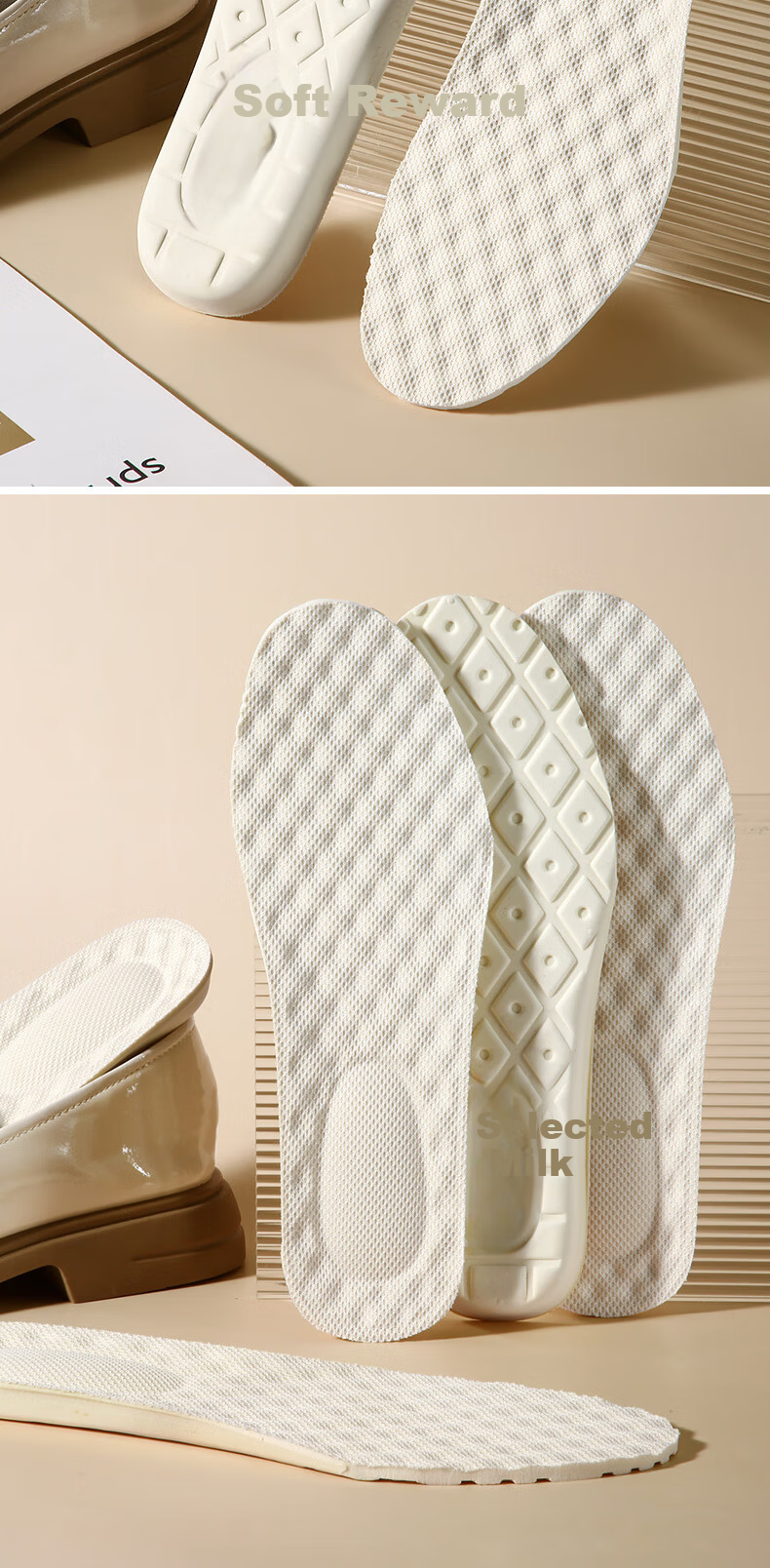 Footprint Tribe Latex Insoles Sports Shock Absorption Soft Elastic Thickened Anti-Fatigue Standing Comfort Beige Size 45-46, 1 Pair 3