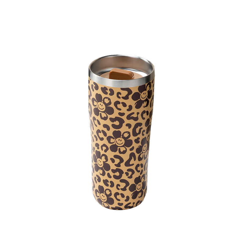 GLASSLOCK & wigglewiggle Insulated Tumbler 316 Stainless Steel Liner High-Value Leopard Print Portable Sealed Cup Gift 480ml