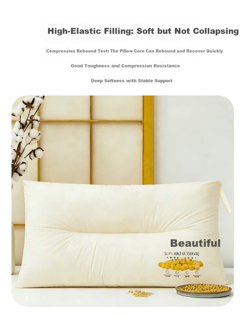 J.Sir High Pillow Deep Sleep Pillow Core Non-Collapsing Non-Deforming Cotton Neck Support Single Pillow for Hotel and Home Use 11