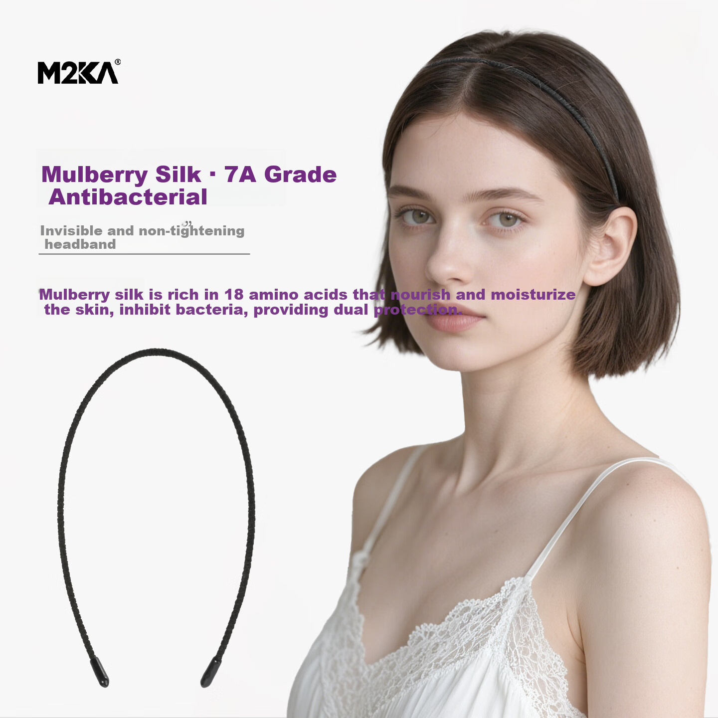 M2KA Slim Black 2.5mm French Style Anti-Slip Headband for Women, Comfortable and Age-Reducing Hair Hoop