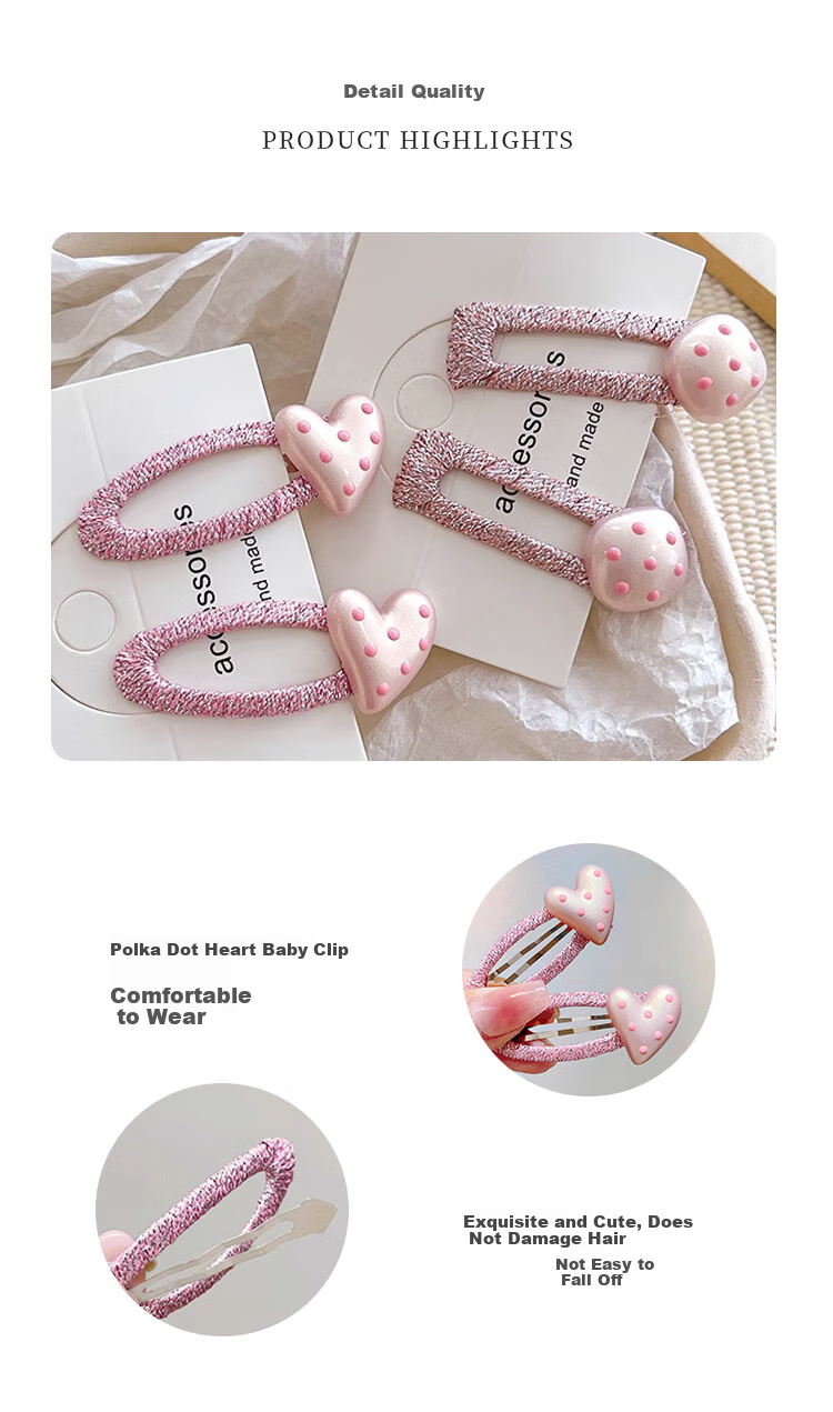 Xiangwan Hair Clip Set of 4 Girls Polka Dot Heart BB Clips Side Bang Hair Clips Children's Day Gift for Girls 3