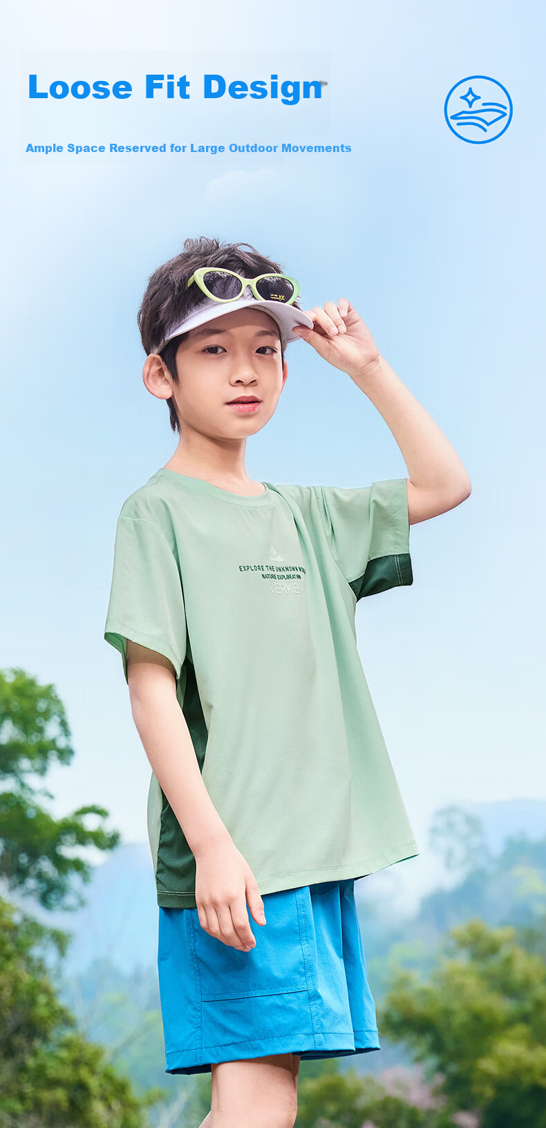 ERKE Kids Boys Woven Short Sleeve Summer Sun Protection 50+ Four-Way Stretch T-Shirt Glacier Gray 140 6