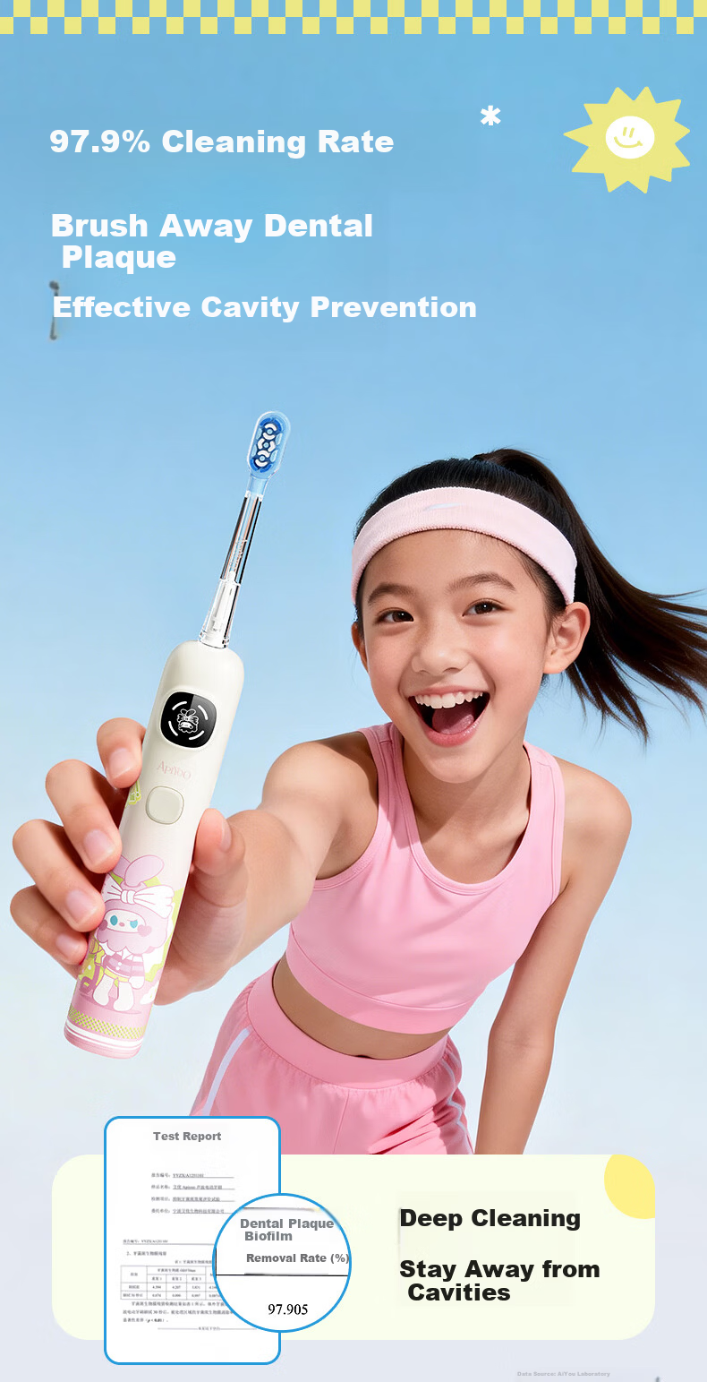 ApiYoo AiYou P9-F Kids Electric Toothbrush for Children and Teens Ages 9-18, Voice Leak-Proof Reminder, Sonic Vibration, Birthday and Children's Day Gift 12