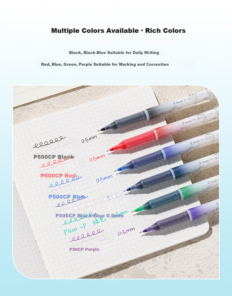 PILOT P500 CP Red 0.5mm Gel Pen Signature Pen Student Stationery Water-Based Red Pen Teacher Correction Liquid Rollerball Pen 6pcs 10