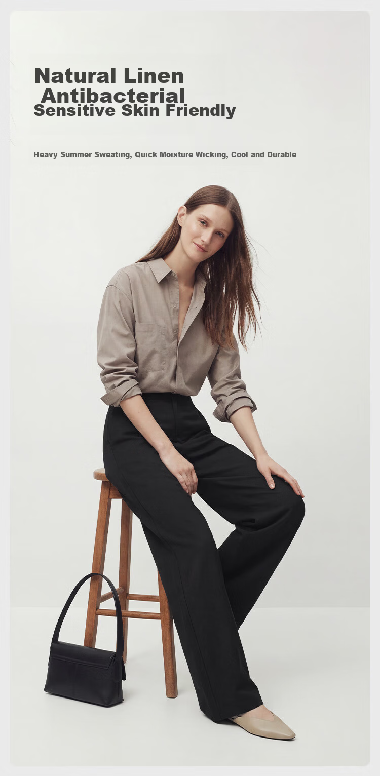 JD Jingzao Tencel Linen Wide-Leg Pants for Women Summer Thin Style Casual Straight Pants Navy Blue 2XL 9