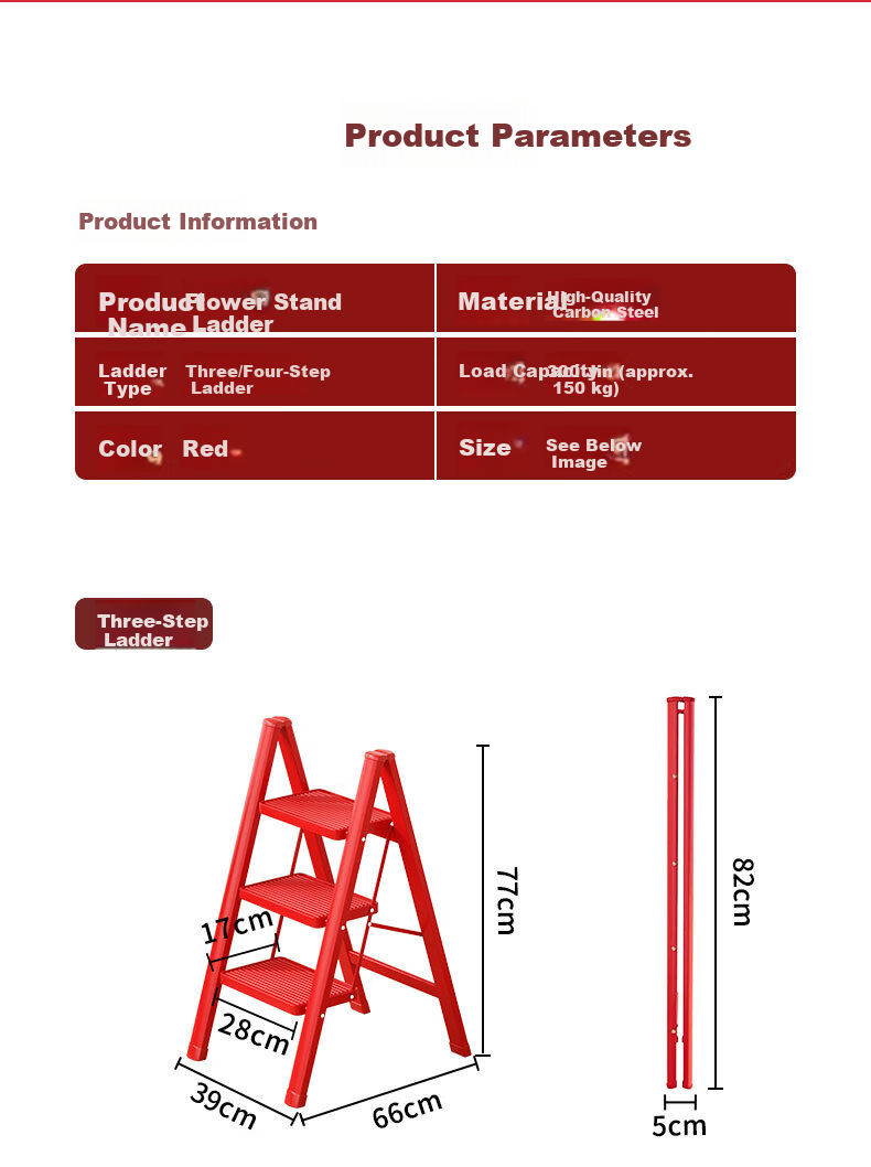 Hakkai Bird Household Folding Three-Step Ladder Thickened Telescopic Red Step Ladder for Housewarming 5