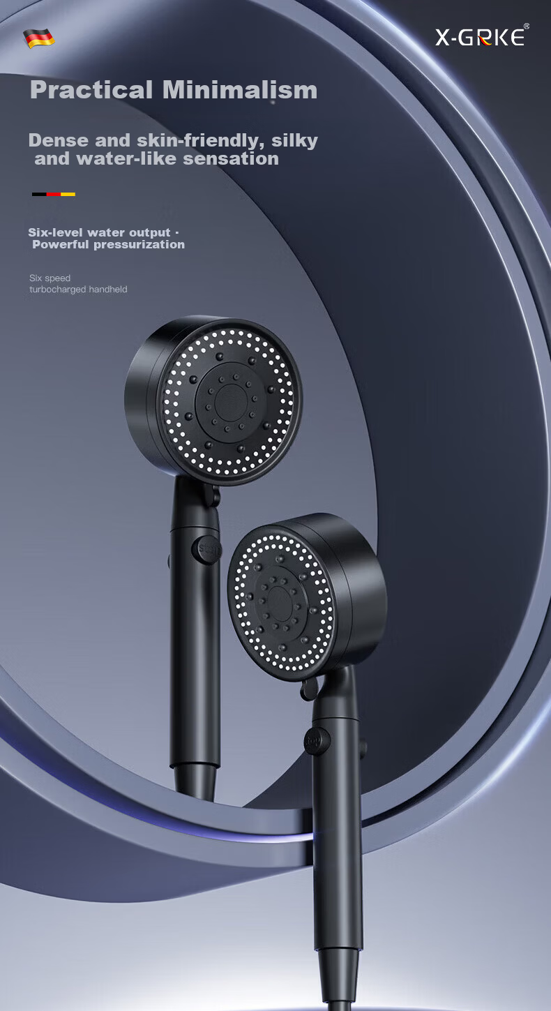 X-GRKE [Germany] High-Pressure Shower Head Turbo Boost Large Water Flow Bathroom Shower Sprayer 4