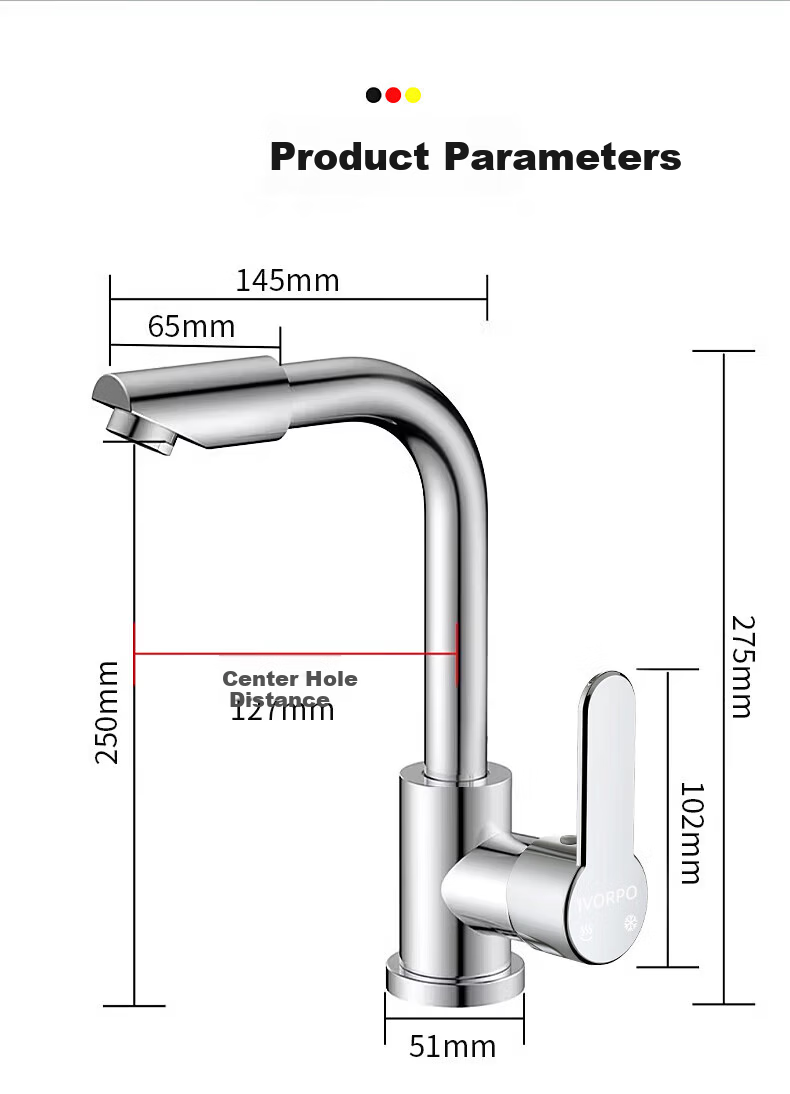 IVORPO German Basin Faucet Bathroom Sink Faucet Hot and Cold Water Two-in-One 6