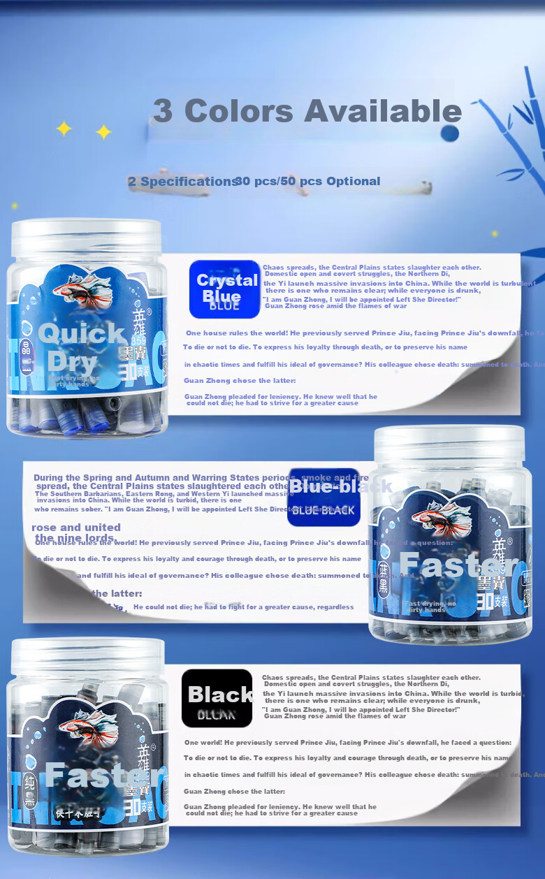 HERO Ink Cartridges 359 Quick-Dry Black 3.4mm Diameter for 3rd Grade Students 50pcs 8