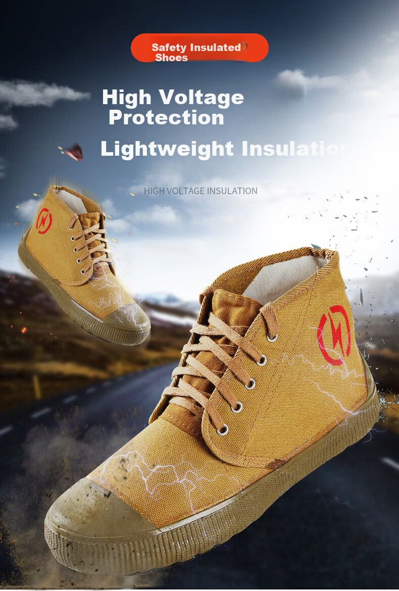 Lido According to Chen 5KV Electrical Insulation Shoes Labor Protection Canvas Breathable High-top Unisex High Voltage Yellow Rubber Work Shoes Customizable 1