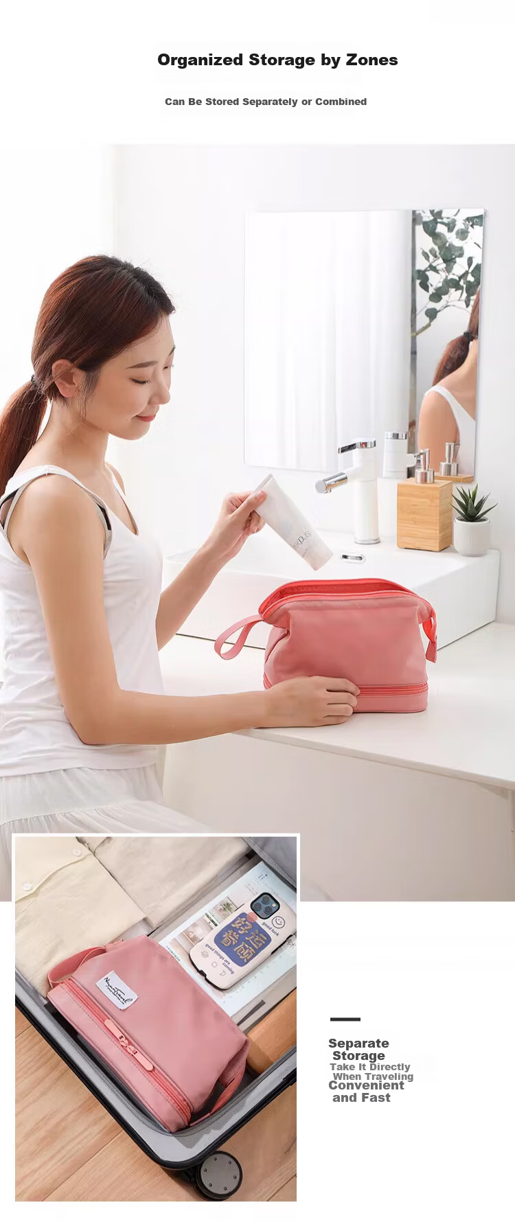 Banjeni Travel Makeup Bag Large Capacity Handheld Portable Partitioned Cosmetic Organizer for Men and Women Luggage Bag 4