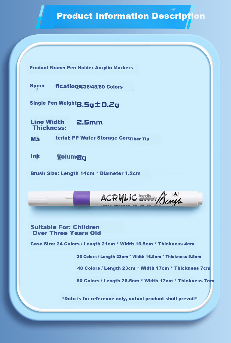 Yuji Nezha Children's Washable Acrylic Markers for Kids Art Class Essential Drawing Pens 24-Color Durable Anti-Drop Paint Markers with Pencil Case 7
