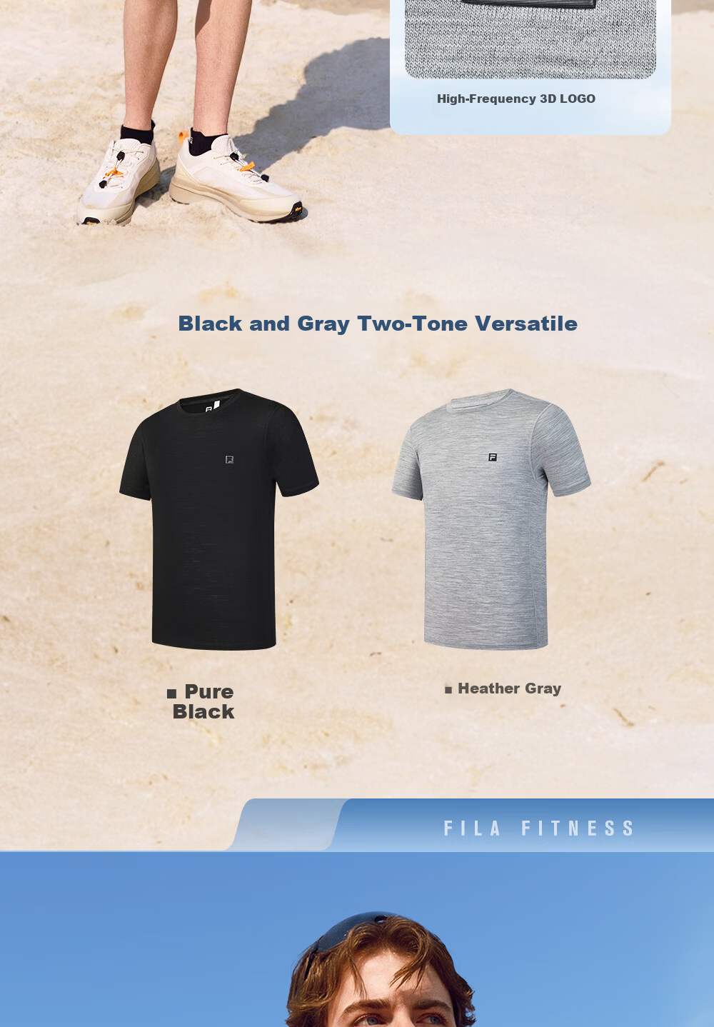 FILA Official Men's Knitted Short Sleeve Shirt 2026 Summer Fitness Sports Basic Crew Neck Merino Wool T-Shirt 8