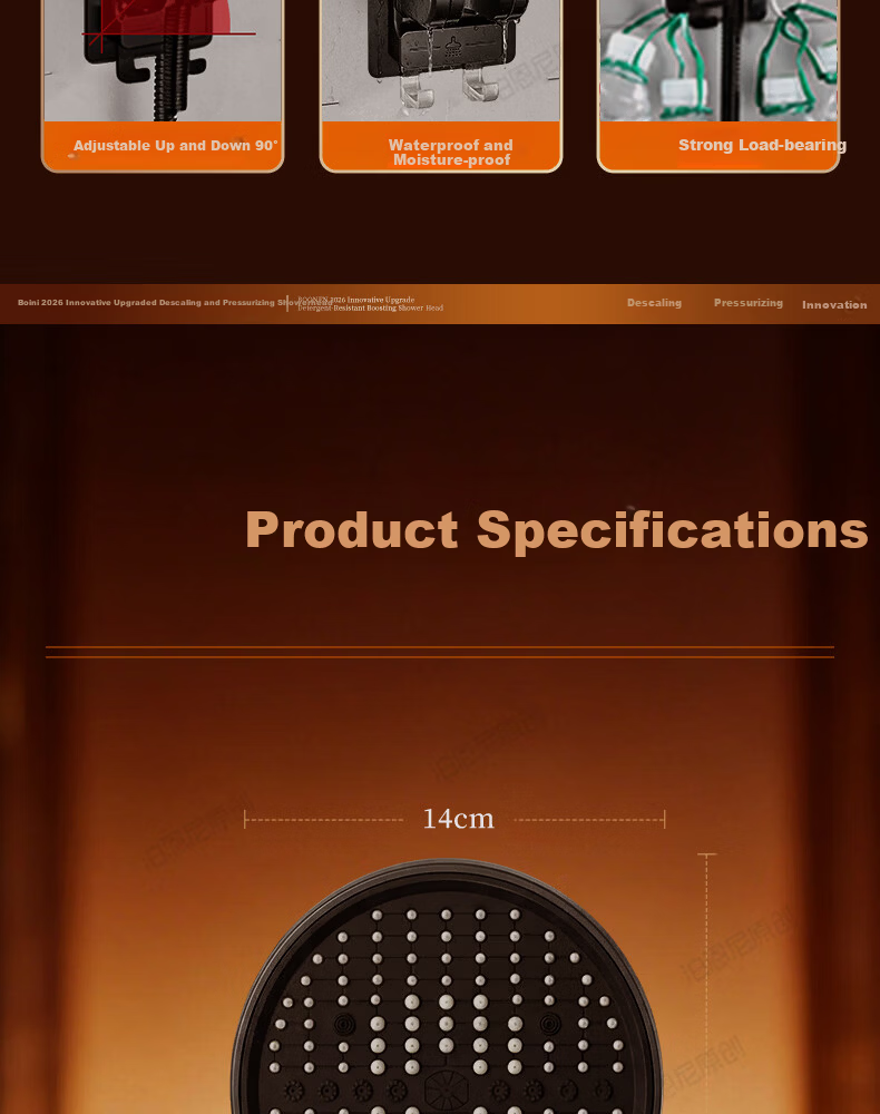 BOONEN High-Pressure Shower Head Large Panel Handheld Shower Faucet Water Heater Booster Showerhead 21