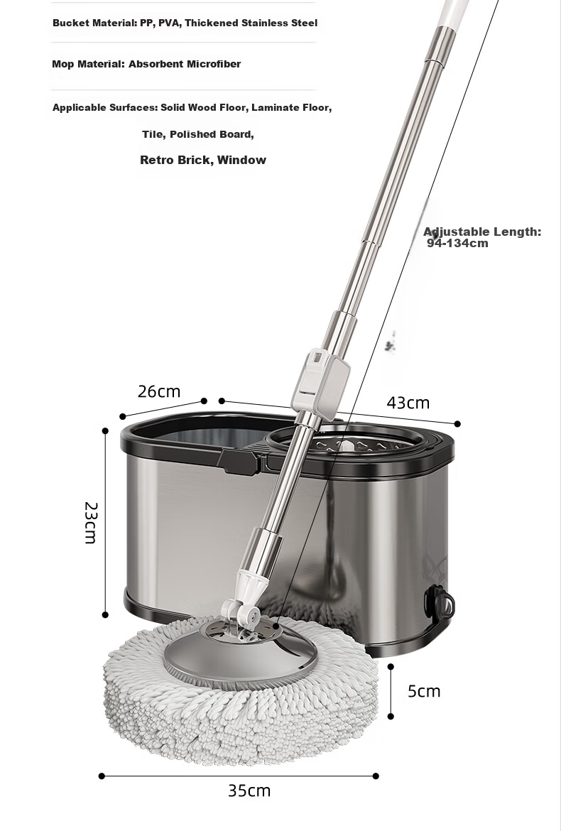 Arrow Stainless Steel Rotating Mop 3-Cloth Household One-Drag Clean Hands-Free Wash Set Detachable Wet and Dry Dual-Use Floor Cleaning Tool 14
