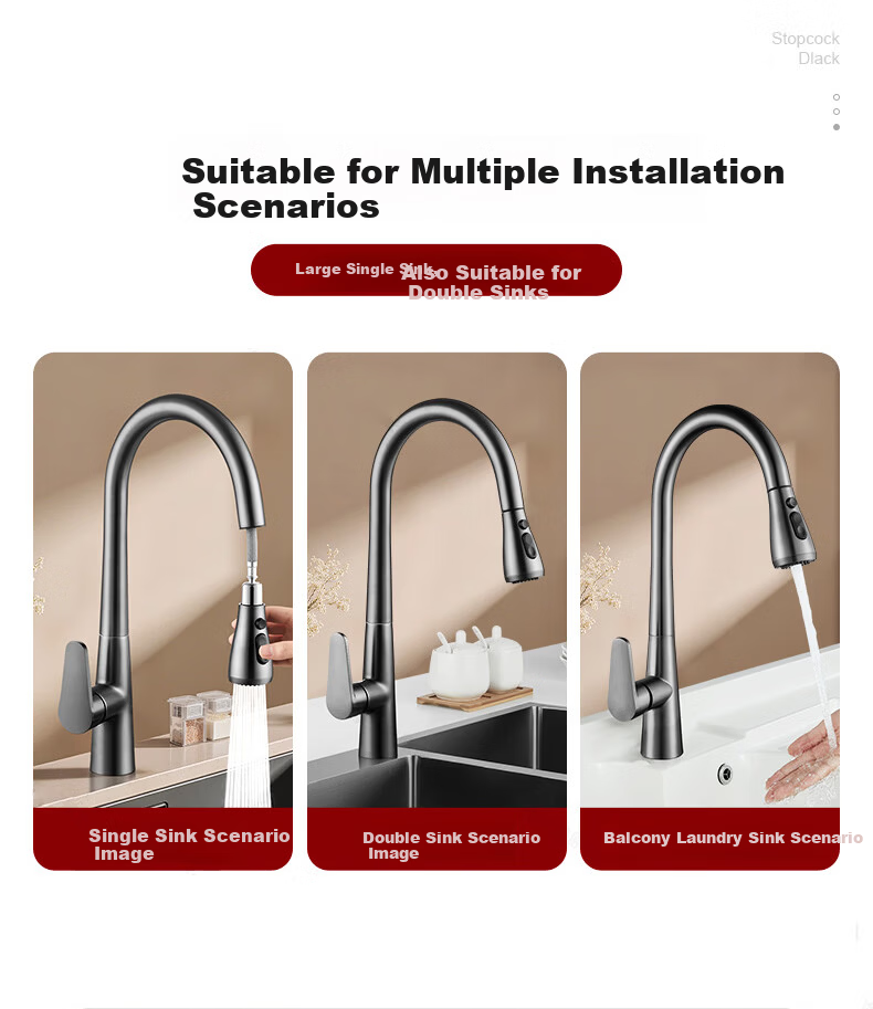 IVORPO [Germany] All-Copper Kitchen Pull-Out Faucet Hot and Cold Two-in-One Rotatable Sink Stretchable Swivel Faucet 4