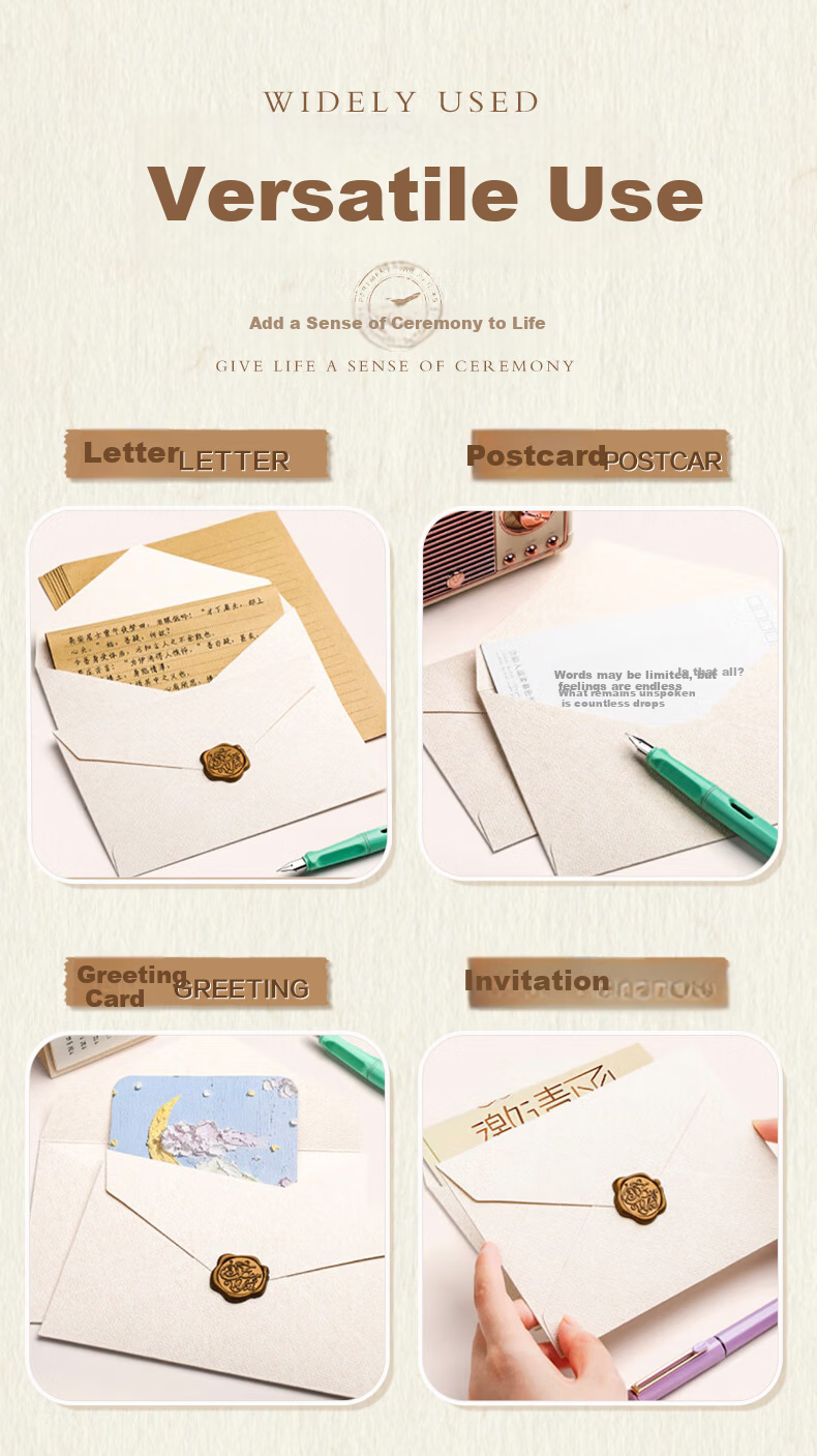 Dailuotang Linen Envelope Letter Paper Set Romantic Love Letter Stationery Greeting Cards Premium Letter Paper Postcards Wax Seal Qixi Valentine's Day Gift Confession Gift for Girlfriend Teacher's Day 4