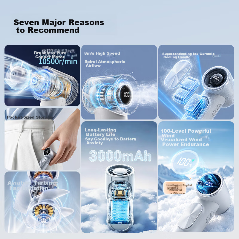 AUX Handheld Portable USB Mini Fan Long Battery Life Quiet High-Speed Energy-Saving Rechargeable Office Cooling Fan