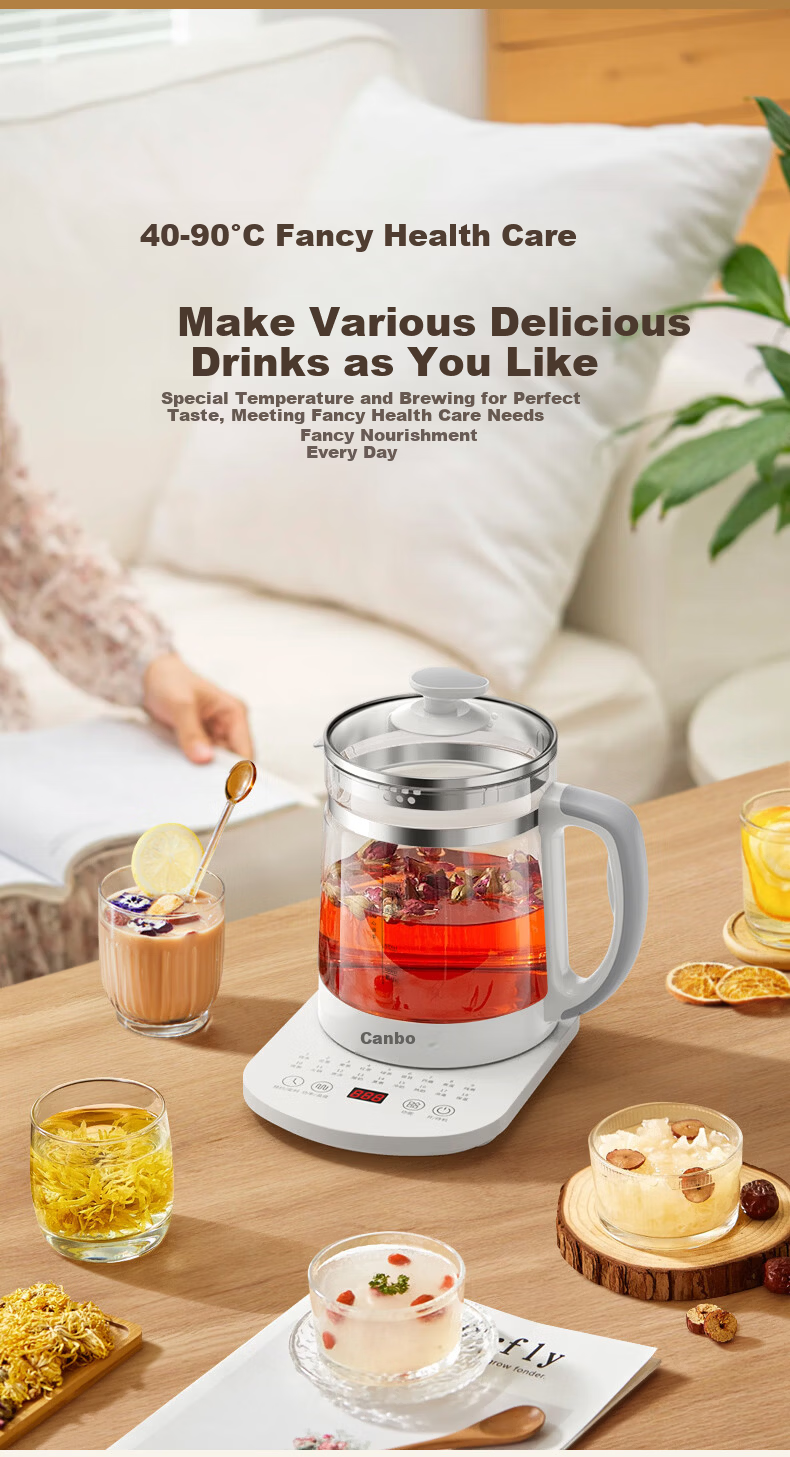 Canbo Health Pot Electric Tea Kettle 304 Stainless Steel Temperature Control Kettle Insulated Electric Water Boiler Flower Tea Kettle SLH-YSH1808 5