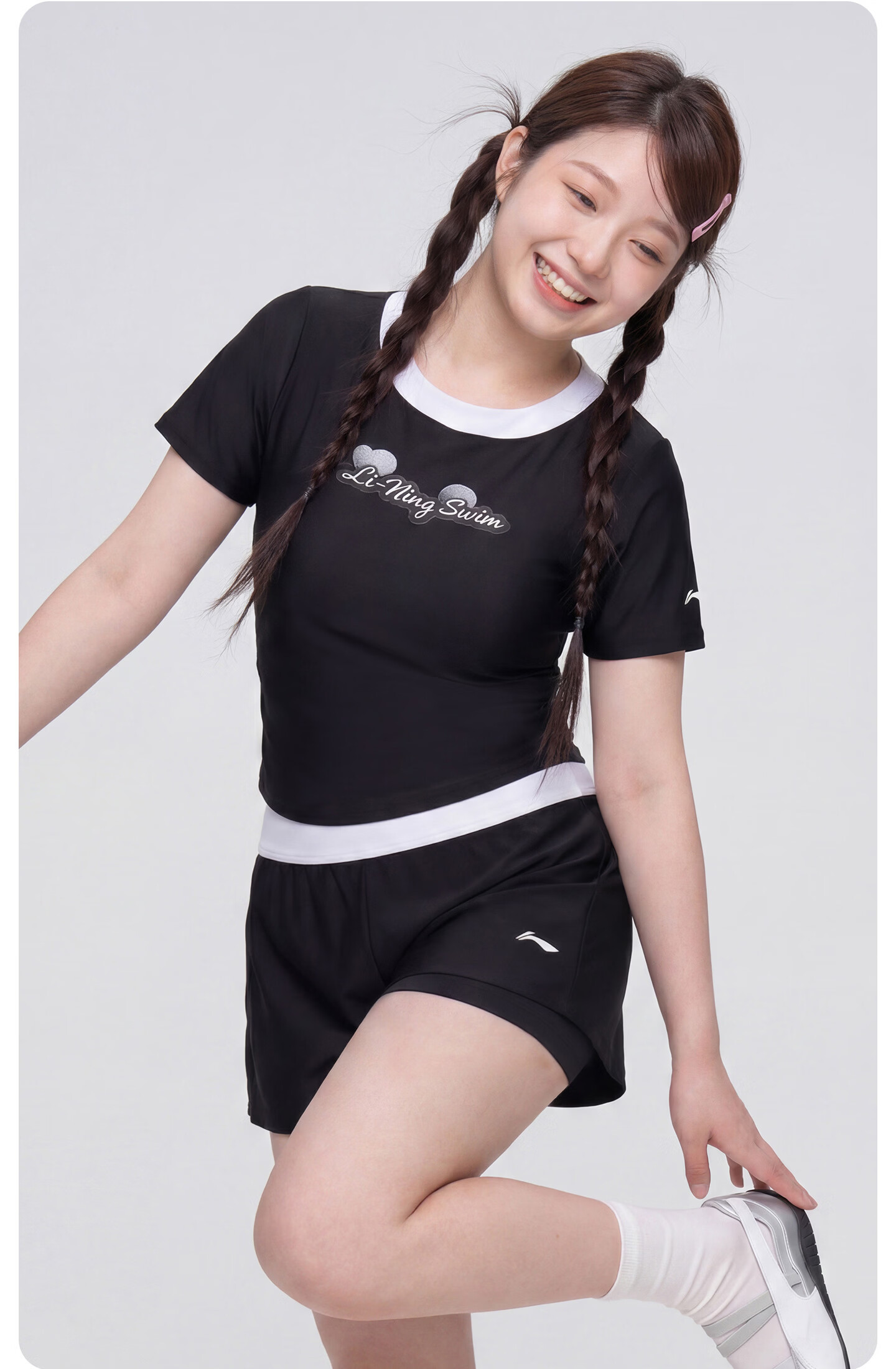 LI-NING Women's Short Sleeve Plus Size Two-Piece Swimsuit Swimwear Swim Shorts Hot Spring Slimming Tummy Control 1461 Black 4XL 13