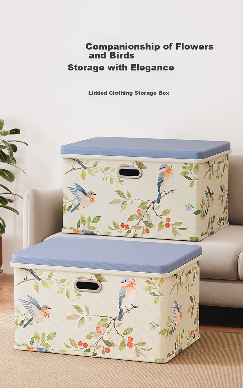 Bonnie Home Vintage Style Covered Clothes Storage Box Large Capacity Wardrobe Organizer for Down Jackets, Quilts, and Clothing Storage 1