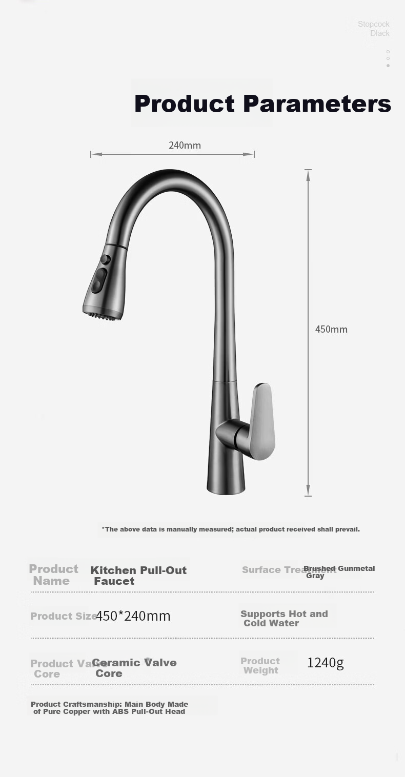 IVORPO [Germany] All-Copper Kitchen Pull-Out Faucet Hot and Cold Two-in-One Rotatable Sink Stretchable Swivel Faucet 9
