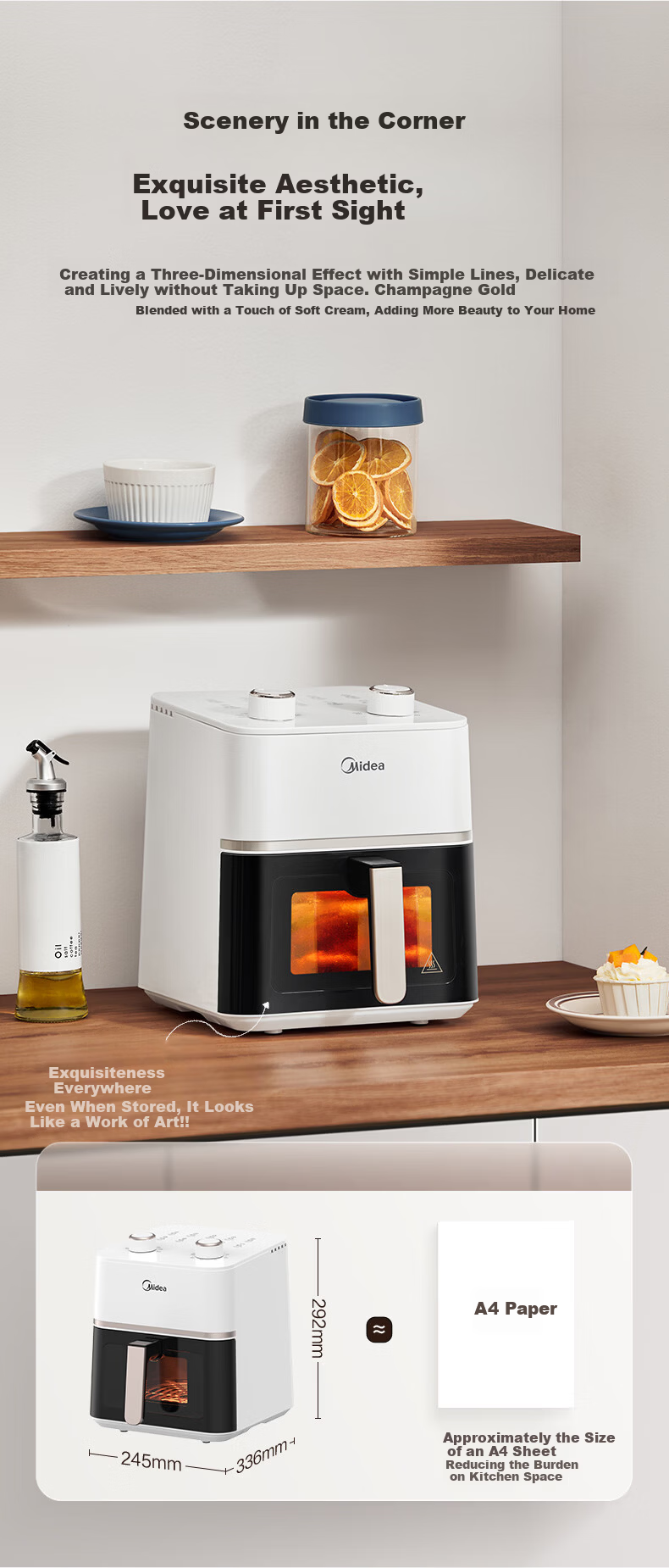 Midea Air Fryer with View Window, 2026 New Model, Steam And Bake All-In 6.5L, Home Use, Fat-Free, Antibacterial, No-Wash, Multifunctional, No-Flip, Smart Dual Heating Source, Self-Operated KZC6584 4
