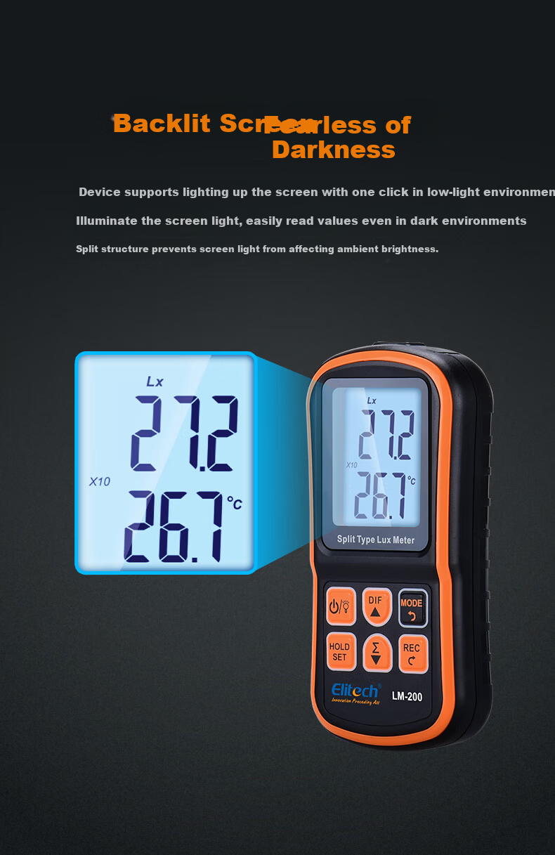 Jingchuang LM-200 Illuminance Meter Split-Type Light Intensity Monitor High-Precision Photometer 200,000 Lux Brightness Tester 6