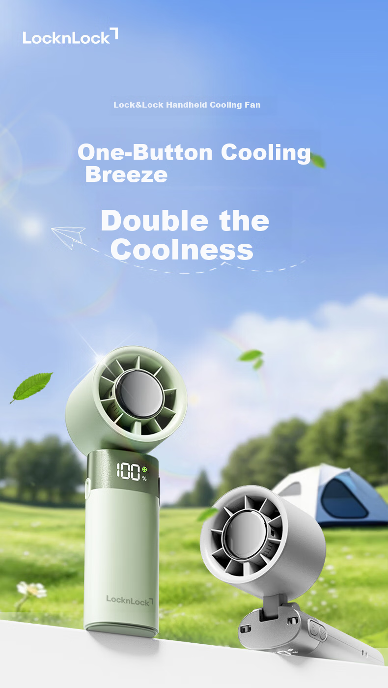 LOCK&LOCK Handheld Mini Fan Semiconductor Cooling Portable Foldable Outdoor Neck Hanging Desktop Rechargeable Long Battery Life 100-Speed High Wind 4000mAh Ice Fun - Sea Salt White Grapefruit 2