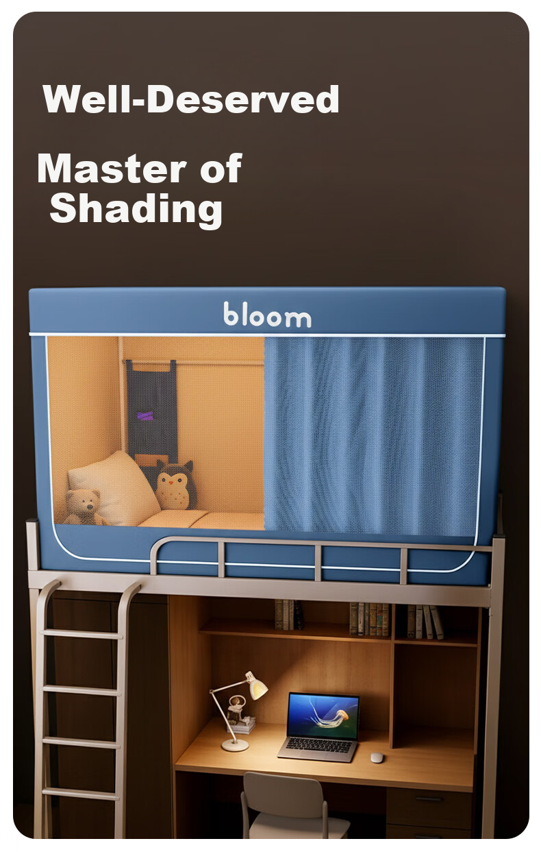 Hodo Blackout Bed Curtain Mosquito Net Integrated Full Enclosure Dormitory Mosquito Net 0.9m x 1.9m Upper Bunk Blue 2